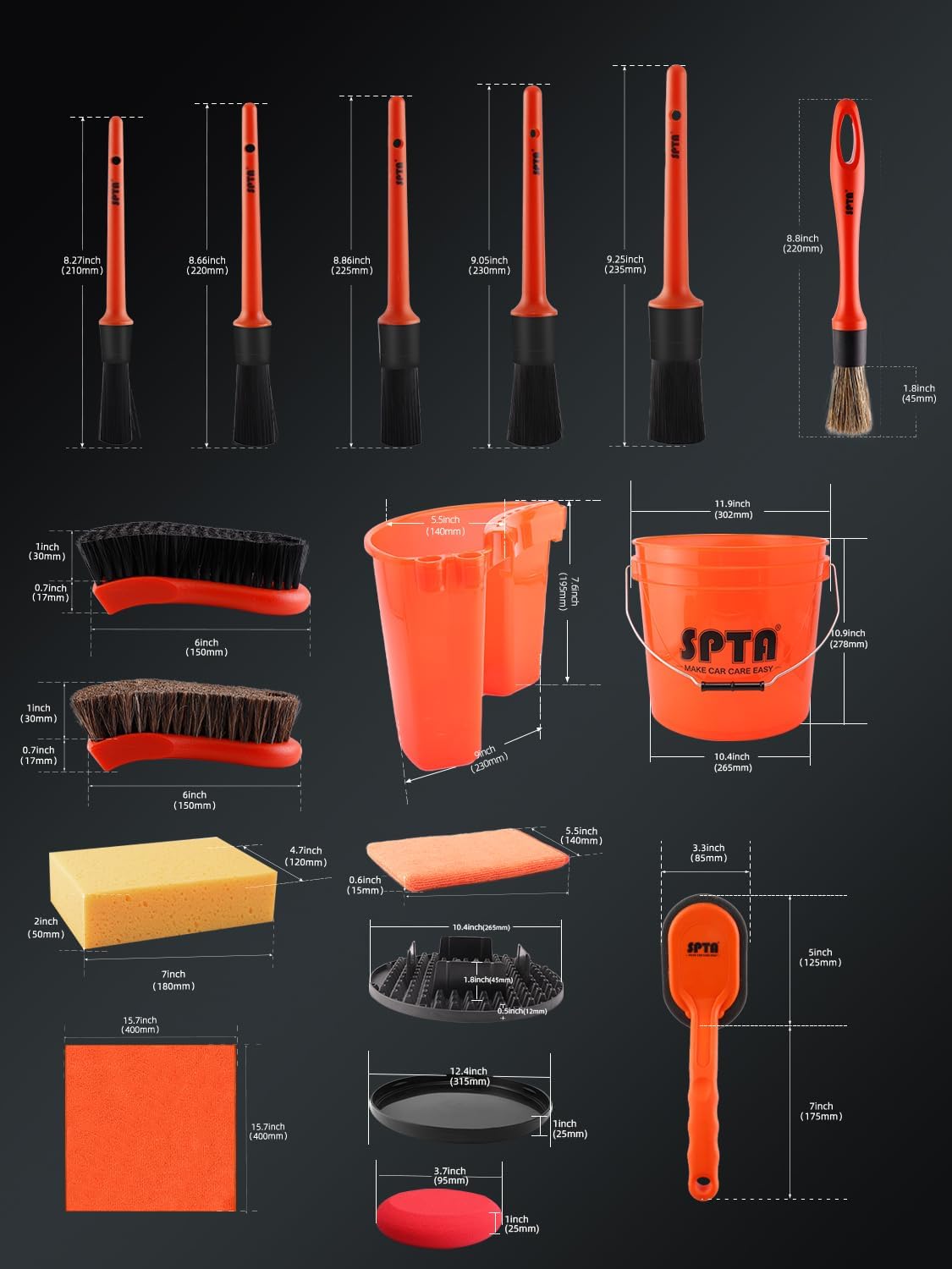 SPTA 31Pcs Car Wash 15L Bucket - Detailing Brush Set 评论和价格
